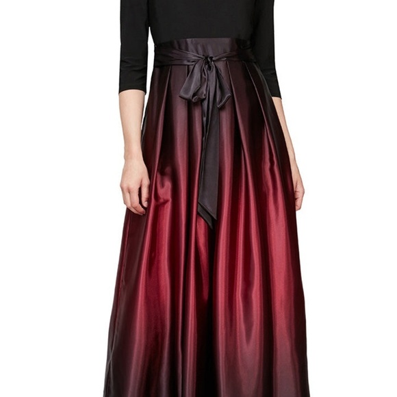 SLNY Black, Purple and Red ombré Pleated Tiered Gown - Picture 2 of 13